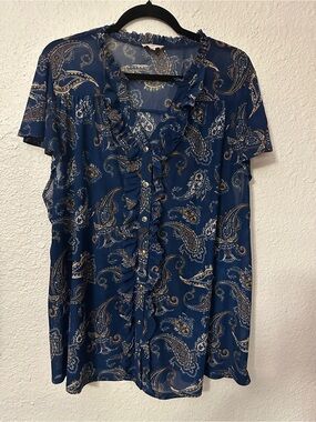 Siren Lily Navy and Cream Paisley Blouse